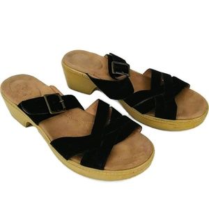 Lands End Women's Black and Tan Clog Sandals Size 9B